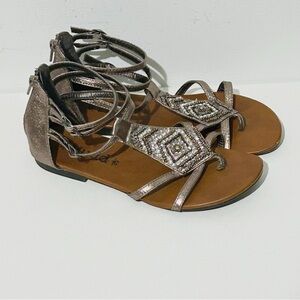 Mudd Metallic Pewter Beaded Gladiator Festival Sandals